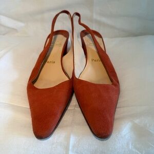 Christian Louboutin Orange Slingback Kitten Heels